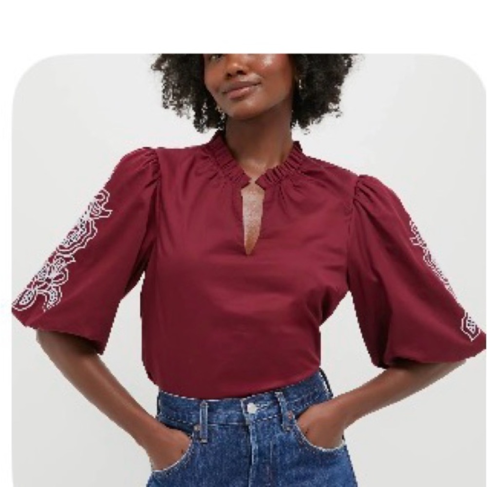 Tuckernuck Hyacinth House Plum with Lilac Embroidery Floria Blouse